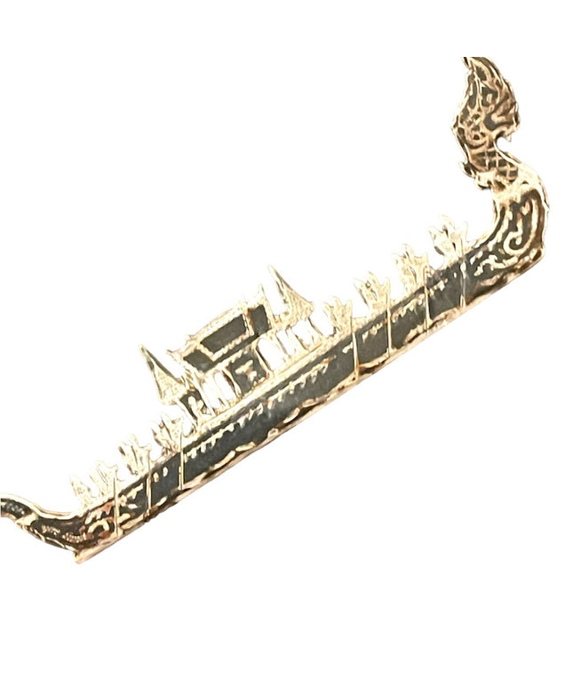 Stunning Antique Sterling Silver 925 Rare Siam Dragon Boat brooch black enamel