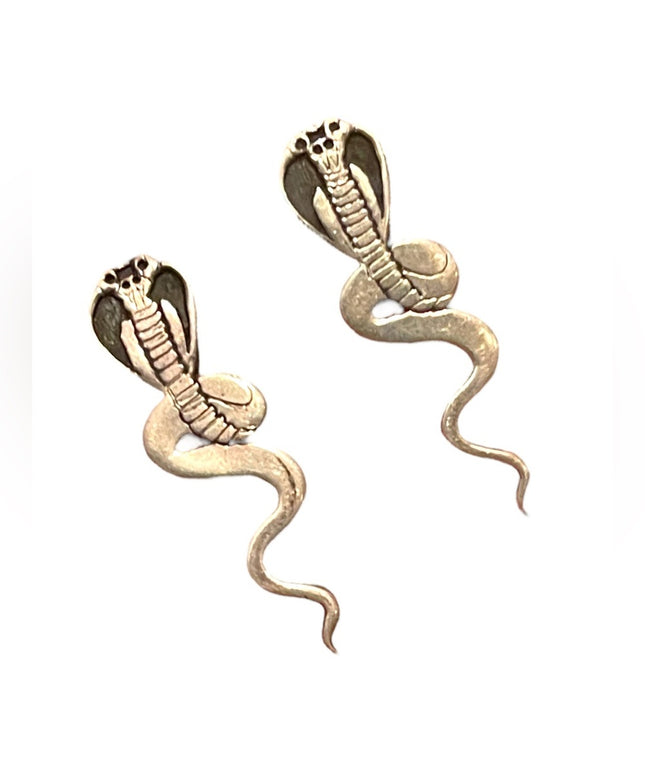 Vintage Artisan Cobra snake Sterling earrings