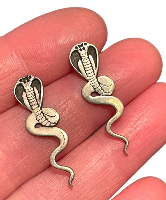 Vintage Artisan Cobra snake Sterling earrings