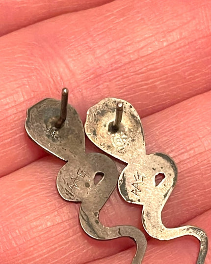 Vintage Artisan Cobra snake Sterling earrings