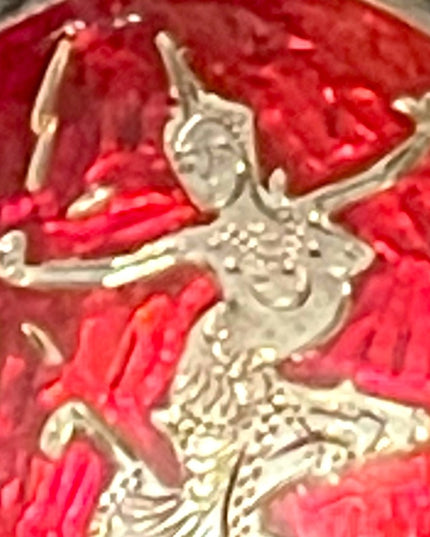 Rare Vintage Siam Sterling silver 925 Cherry red Enamel Goddess brooch