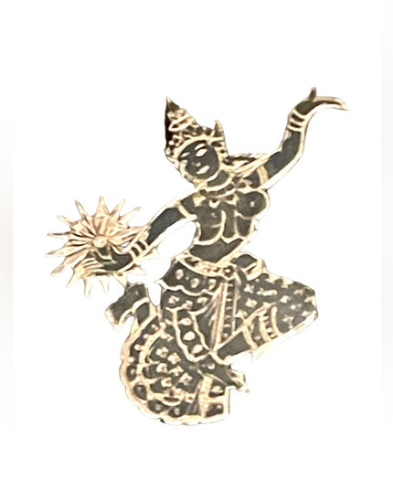 Vintage Sterling silver black enamel 925 1940s Goddess brooch