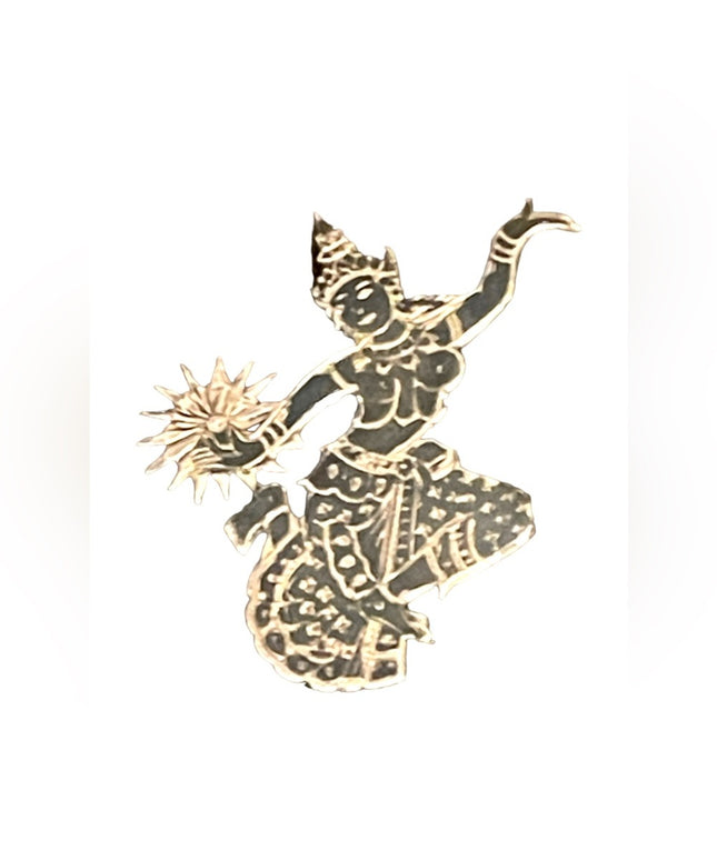 Vintage Sterling silver black enamel 925 1940s Goddess brooch