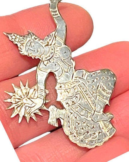 Vintage Sterling silver black enamel 925 1940s Goddess brooch
