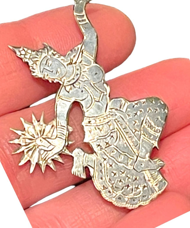 Vintage Sterling silver black enamel 925 1940s Goddess brooch
