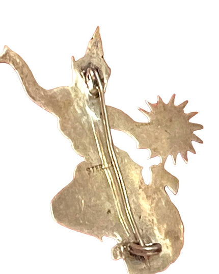 Vintage Sterling silver black enamel 925 1940s Goddess brooch