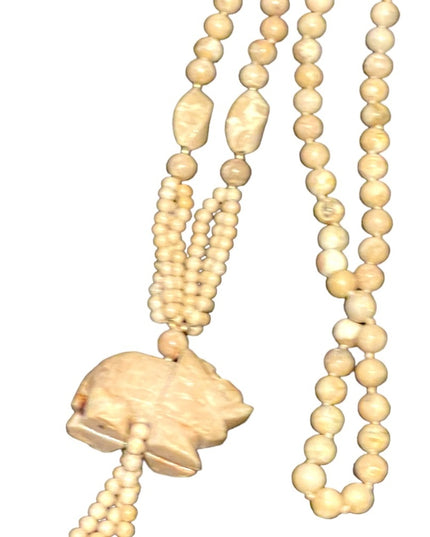 Vintage Chinese river rock stone Elephant pendant beaded hand knotted necklace