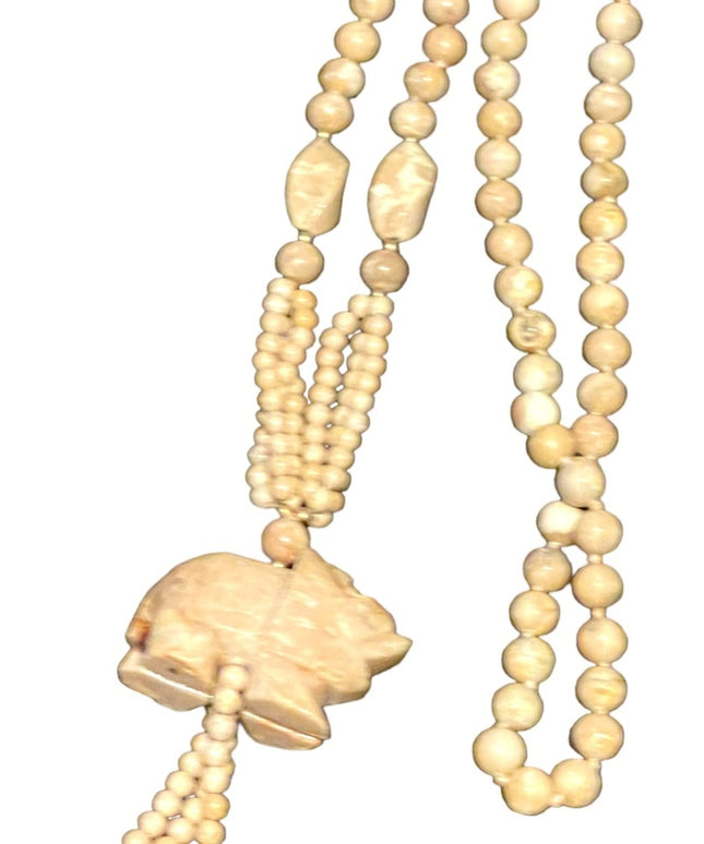 Vintage Chinese river rock stone Elephant pendant beaded hand knotted necklace