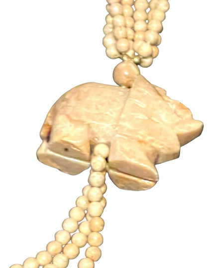 Vintage Chinese river rock stone Elephant pendant beaded hand knotted necklace
