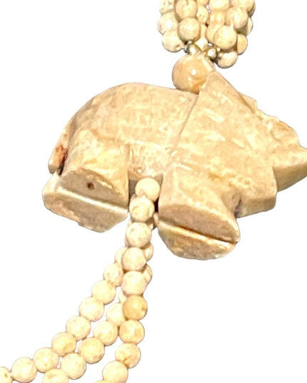 Vintage Chinese river rock stone Elephant pendant beaded hand knotted necklace