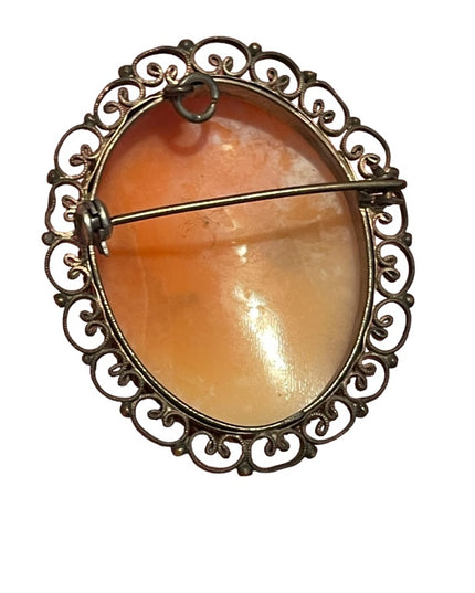 Vintage Silver filagree Hand carved shell Cameo Victorian Lady Large