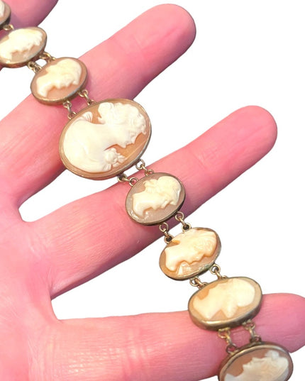 Stunning Antique Art Deco Italy Carved Shell Cameo Link Bracelet 900 GF wash