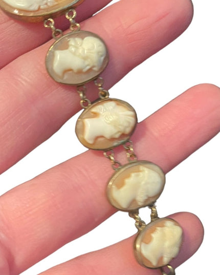 Stunning Antique Art Deco Italy Carved Shell Cameo Link Bracelet 900 GF wash