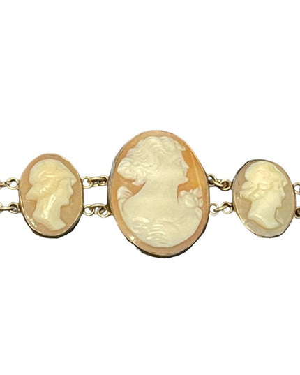 Stunning Antique Art Deco Italy Carved Shell Cameo Link Bracelet 900 GF wash