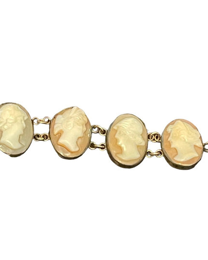 Stunning Antique Art Deco Italy Carved Shell Cameo Link Bracelet 900 GF wash