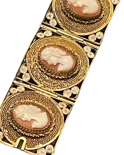 Vintage 800 Italy Gold wash Fancy filagree shell cameo bracelet chunky bangle