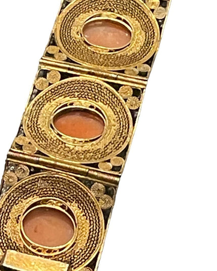 Vintage 800 Italy Gold wash Fancy filagree shell cameo bracelet chunky bangle