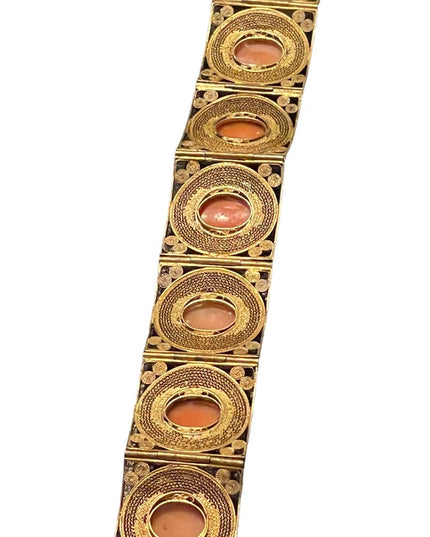 Vintage 800 Italy Gold wash Fancy filagree shell cameo bracelet chunky bangle