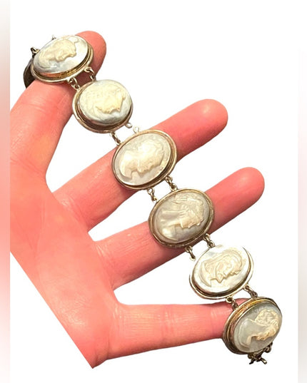 Antique MOP Pearl Hand carved sterling 800 Silver hand carved Cameo Bracelet