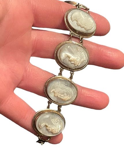 Antique MOP Pearl Hand carved sterling 800 Silver hand carved Cameo Bracelet