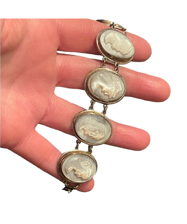 Antique MOP Pearl Hand carved sterling 800 Silver hand carved Cameo Bracelet