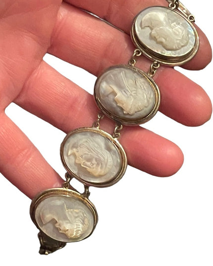 Antique MOP Pearl Hand carved sterling 800 Silver hand carved Cameo Bracelet