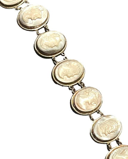 Antique MOP Pearl Hand carved sterling 800 Silver hand carved Cameo Bracelet