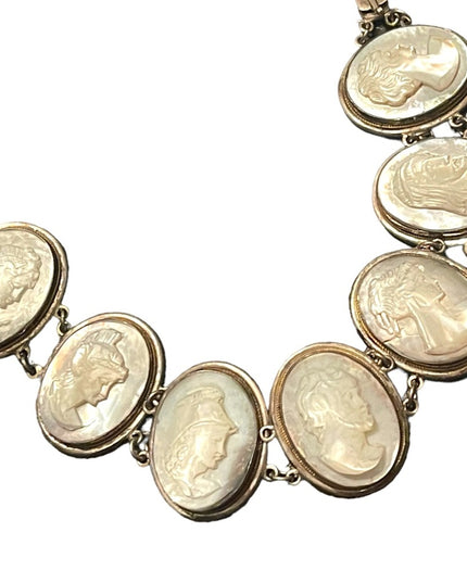 Antique MOP Pearl Hand carved sterling 800 Silver hand carved Cameo Bracelet