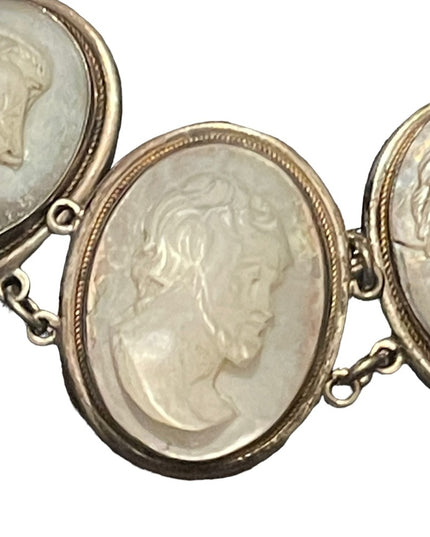 Antique MOP Pearl Hand carved sterling 800 Silver hand carved Cameo Bracelet