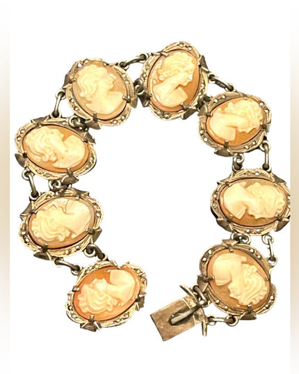 Stunning antique 800 silver Carved shell cameo victorian art deco Bracelet
