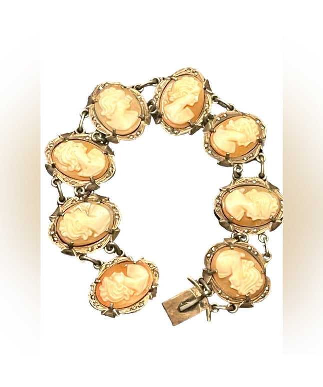 Stunning antique 800 silver Carved shell cameo victorian art deco Bracelet