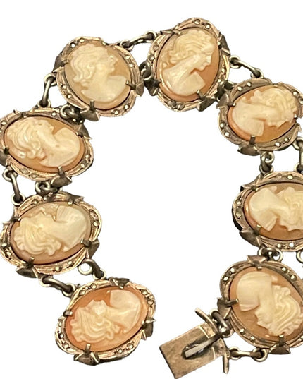 Stunning antique 800 silver Carved shell cameo victorian art deco Bracelet