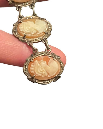 Stunning antique 800 silver Carved shell cameo victorian art deco Bracelet