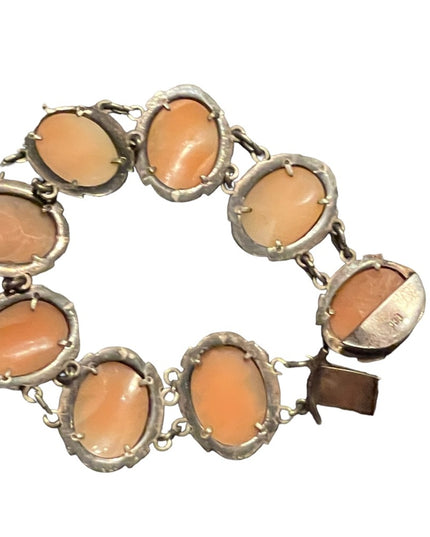 Stunning antique 800 silver Carved shell cameo victorian art deco Bracelet
