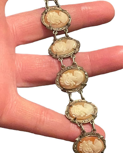 Stunning antique 800 silver Carved shell cameo victorian art deco Bracelet