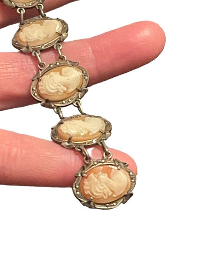 Stunning antique 800 silver Carved shell cameo victorian art deco Bracelet