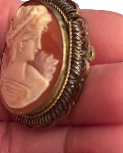 Antique Hand carved ornate victorian lady carved shell Cameo brooch pendant