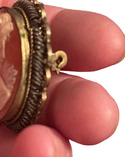 Antique Hand carved ornate victorian lady carved shell Cameo brooch pendant