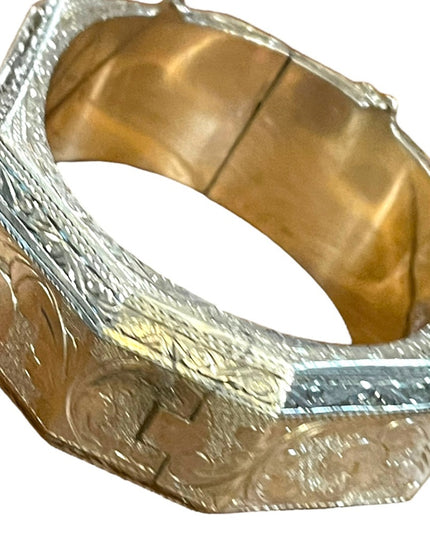 Rare Sterling silver etched Victorian 925 Chunky heavy Bangle bracelet Siam