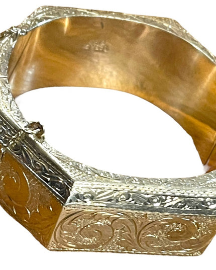 Rare Sterling silver etched Victorian 925 Chunky heavy Bangle bracelet Siam
