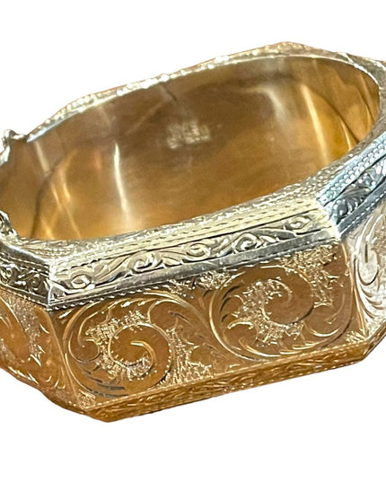 Rare Sterling silver etched Victorian 925 Chunky heavy Bangle bracelet Siam