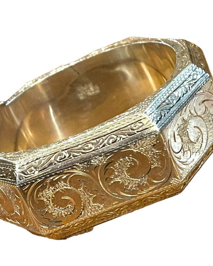 Rare Sterling silver etched Victorian 925 Chunky heavy Bangle bracelet Siam
