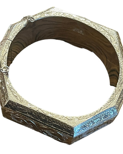 Rare Sterling silver etched Victorian 925 Chunky heavy Bangle bracelet Siam