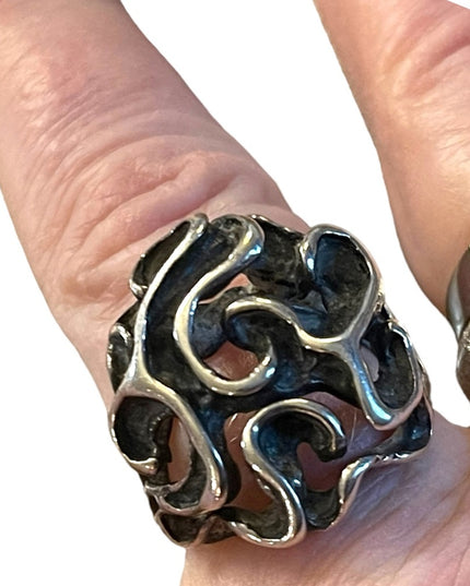Vintage Artisan Modernist handmade Sterling silver 925 Chunky ring Sz 7