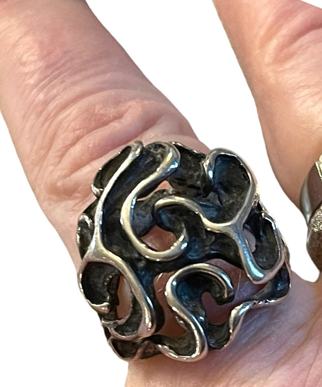 Vintage Artisan Modernist handmade Sterling silver 925 Chunky ring Sz 7