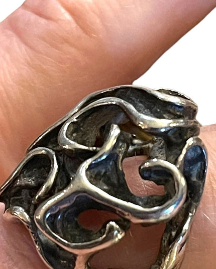 Vintage Artisan Modernist handmade Sterling silver 925 Chunky ring Sz 7