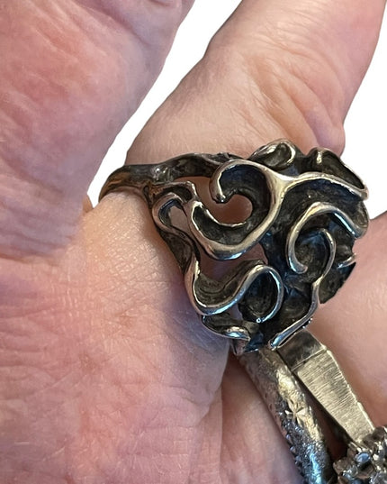 Vintage Artisan Modernist handmade Sterling silver 925 Chunky ring Sz 7