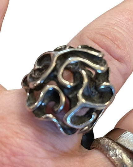 Vintage Artisan Modernist handmade Sterling silver 925 Chunky ring Sz 7