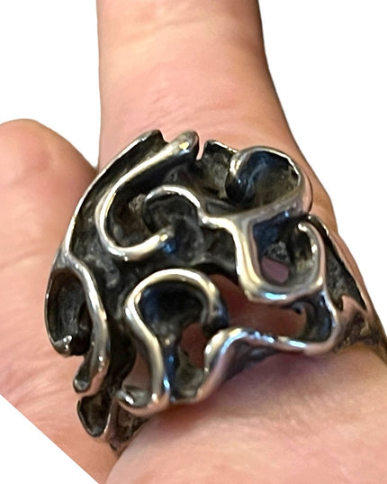 Vintage Artisan Modernist handmade Sterling silver 925 Chunky ring Sz 7