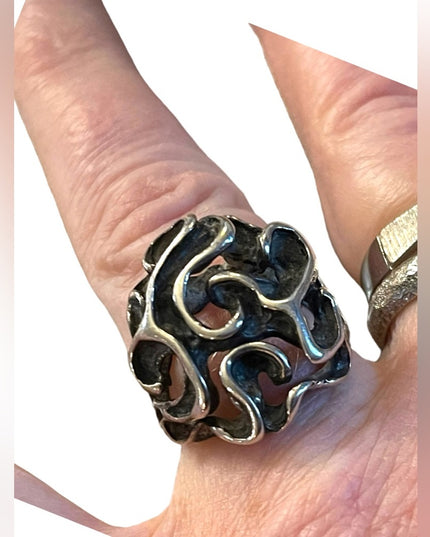 Vintage Artisan Modernist handmade Sterling silver 925 Chunky ring Sz 7